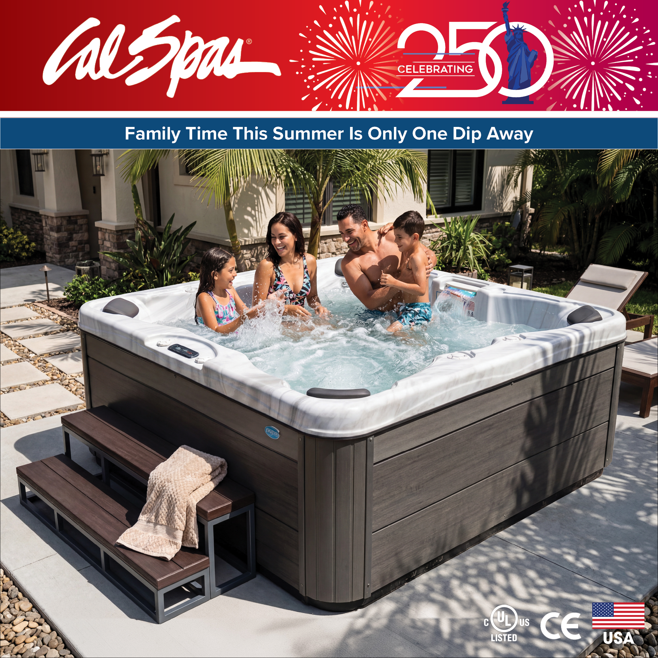 Calspas hot tub being used in a family setting - Salto